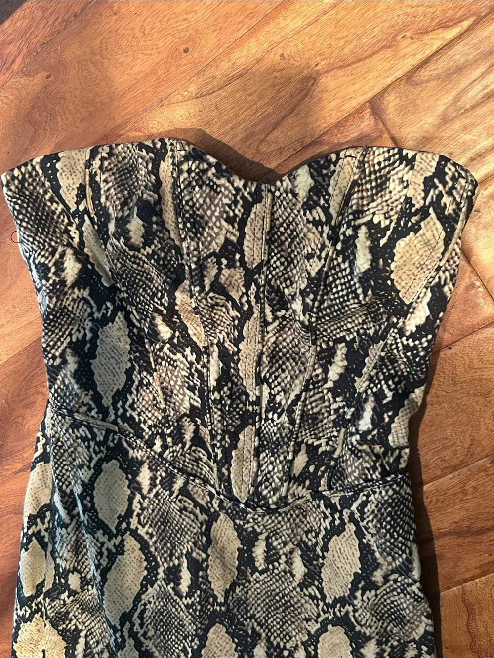 Y2K Tripp NYC Vintage Snakeskin Printed Corset Lined Strapless Midi Size Medium - Picture 4 of 11